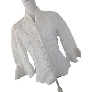 NWOT! NEXX! STUNNING WHITE CRINKLED 100% COTTON BELL SLEEVED TOP, BLOUSE! SZ L